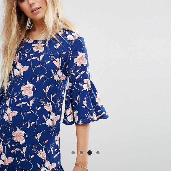 Vila Floral Print Flute Sleeve Dress - Picture 3 of 3